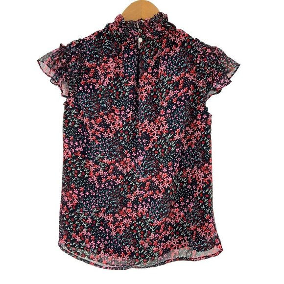 CeCe Top Size Small Ruffle Sleeve Collar Floral Print Short Sleeve - Picture 2 of 4